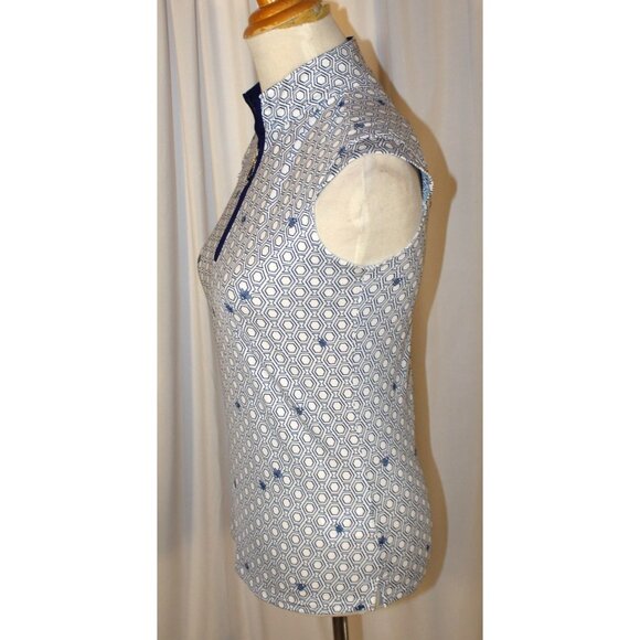 NEW SanSoleil SolCool Sleeveless Mock XS 1/4-Zip Polo White Navy Bumble Bee Prin - Picture 2 of 3